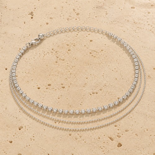 Silver tone layered anklet - tone,